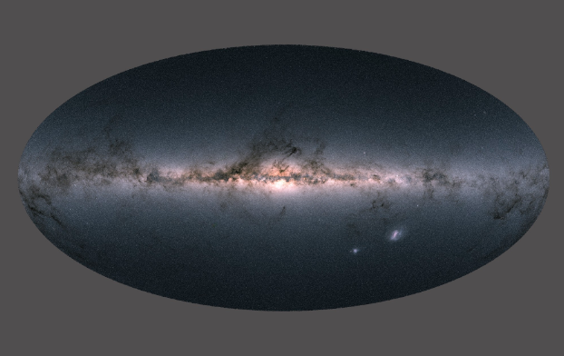 Esto no es una fotografía, sino una vista panorámica de todo el cielo, basado en GAIA que observó unos 1700 millones de estrellas de la Vía Láctea, correspondiendo al 1% de todas las estrellas de ella.